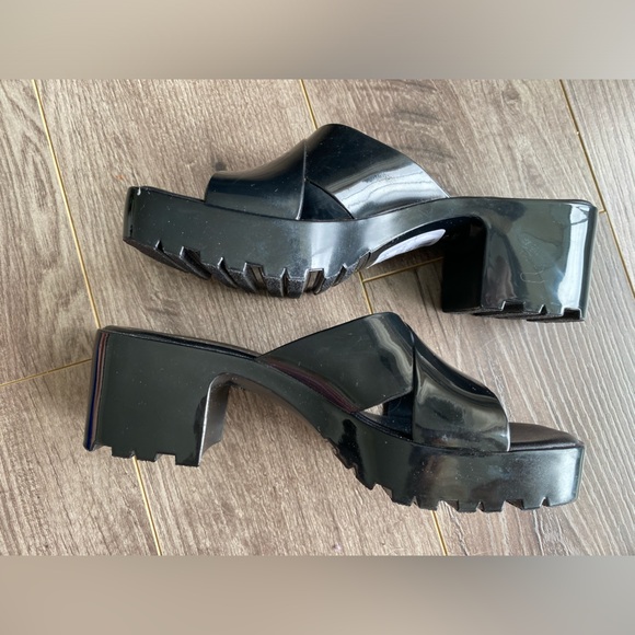 Soda black patent chunky slide on jelly platform sandal heels - Picture 2 of 13